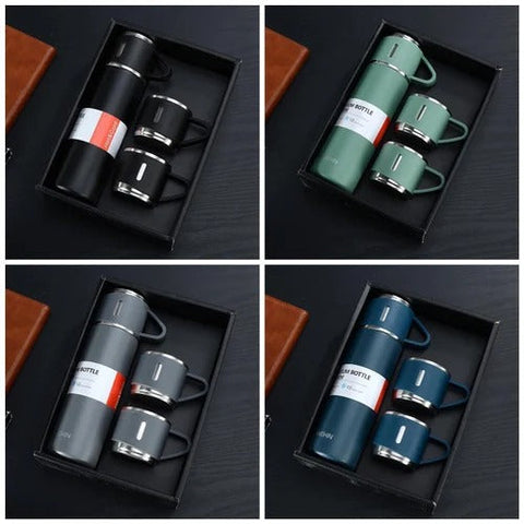 Vacuum Flask Set With 3 Cups- 500-ML Bottle Gift Pack - Hot & Cold